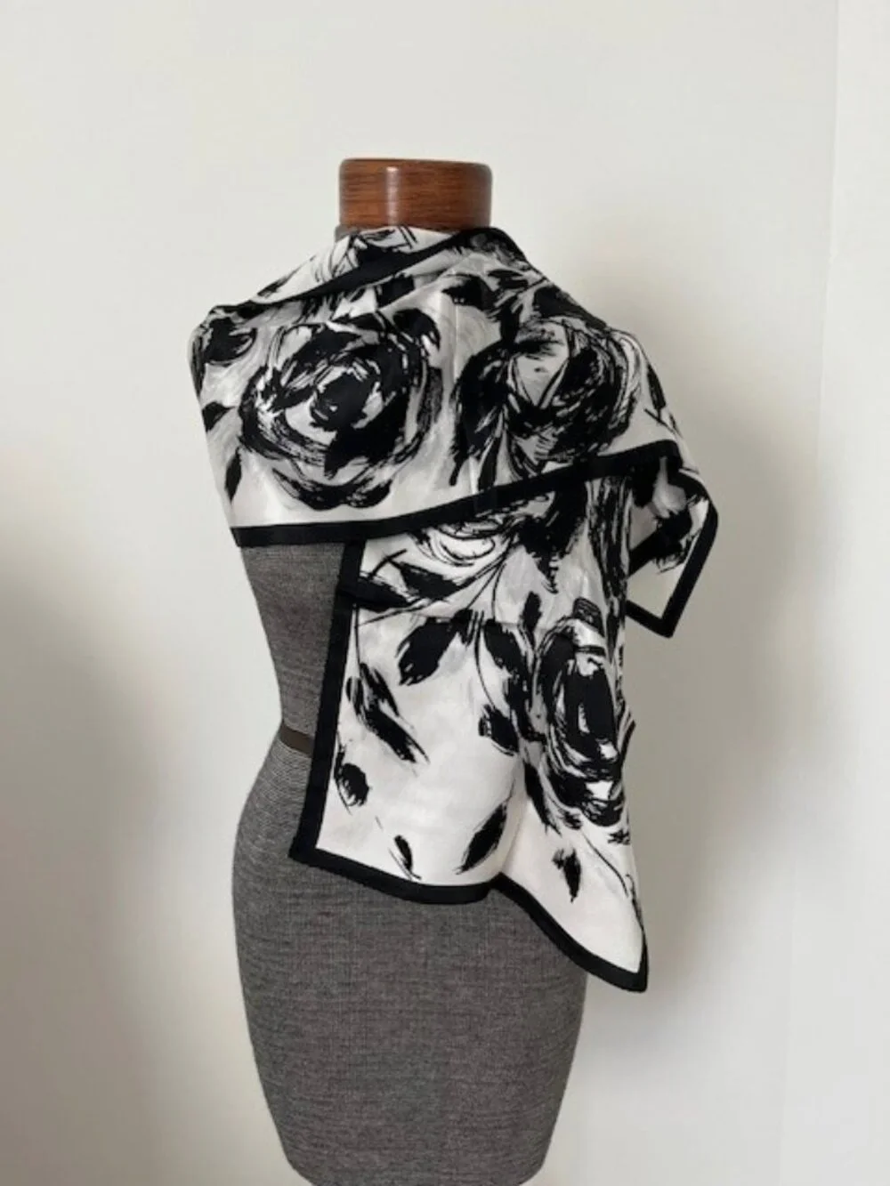 Talbots Black and White Floral Silk Scarf Wrap